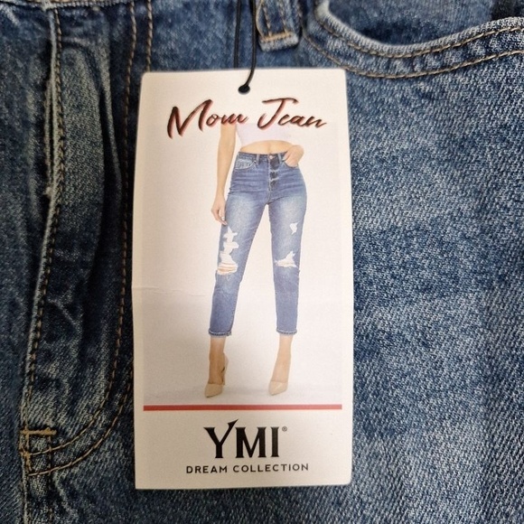 YMI DREAM Hybrud Denim Distressed Cuffed Mom Jeans Size 13/31 - Picture 5 of 10